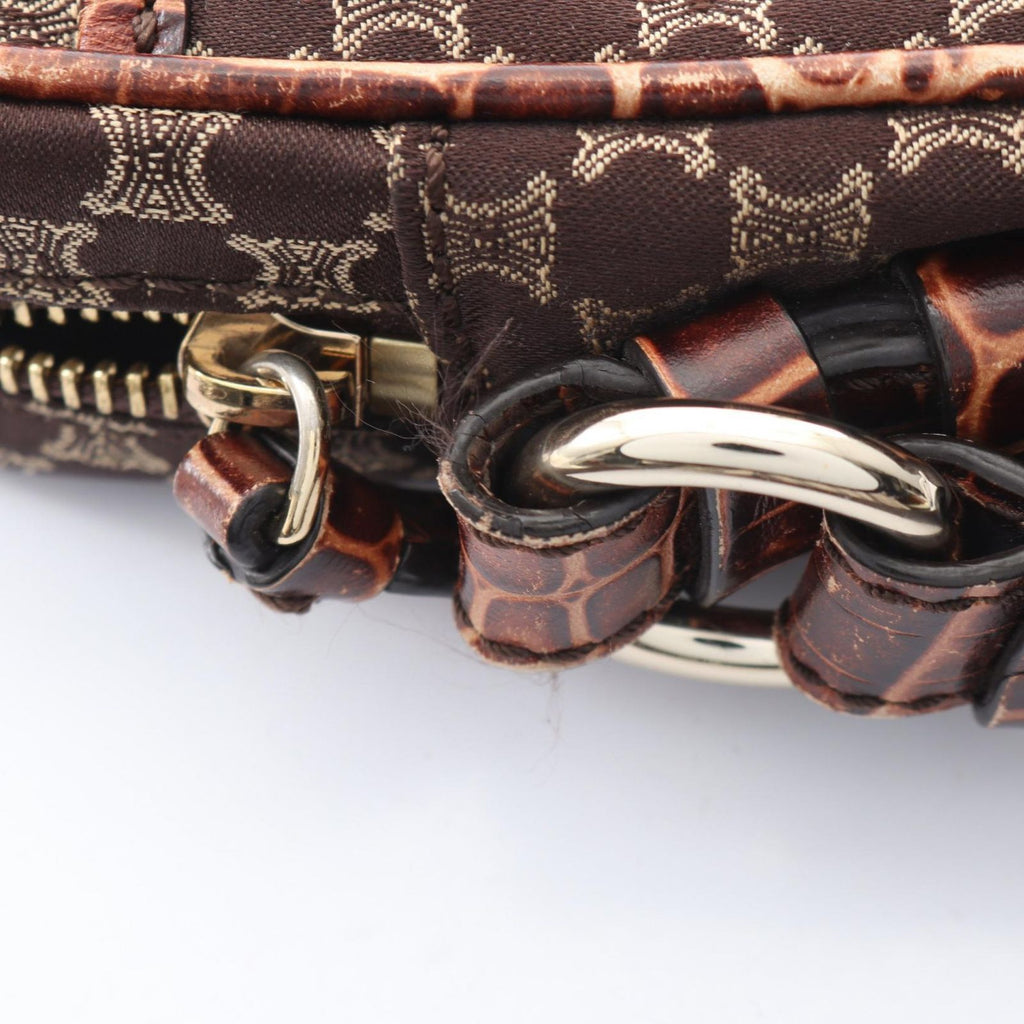 Celine Shoulder Bag Macadam Embossed Dark Brown Canvas Leather — view 7