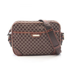 Celine Shoulder Bag Macadam Embossed Dark Brown Canvas Leather