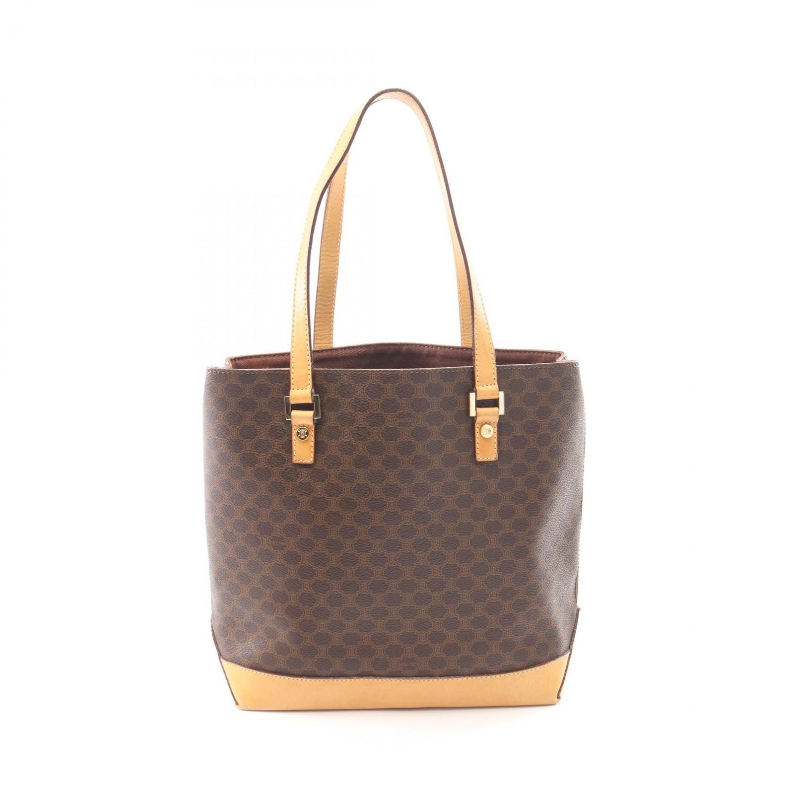 Celine Tote Macadam Dark Brown Beige Canvas Leather