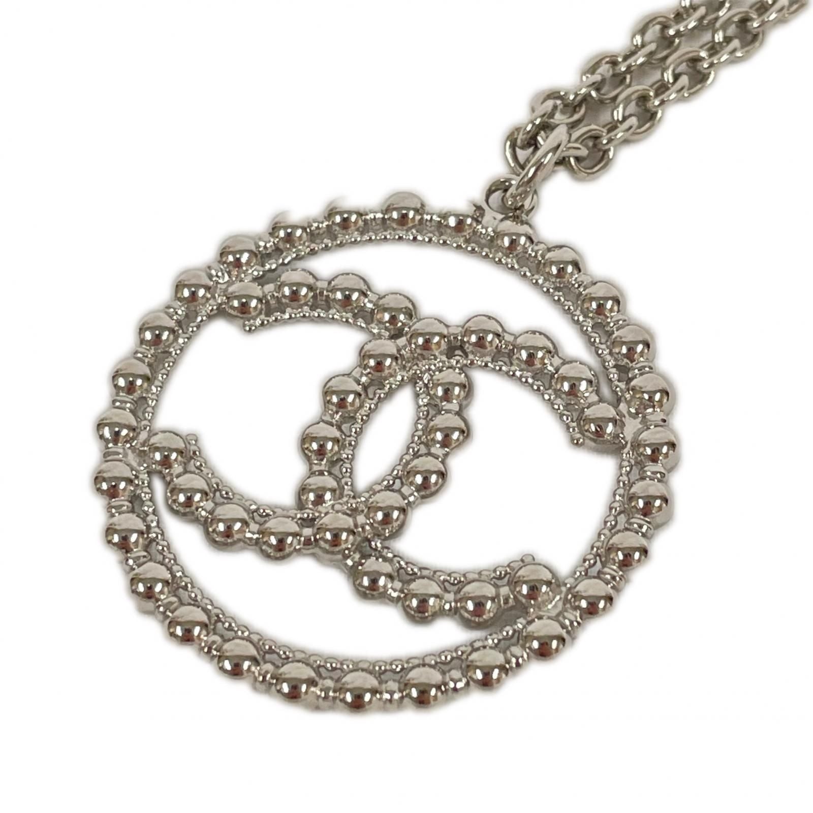 Chanel CC Logo Round Necklace Circle Silver