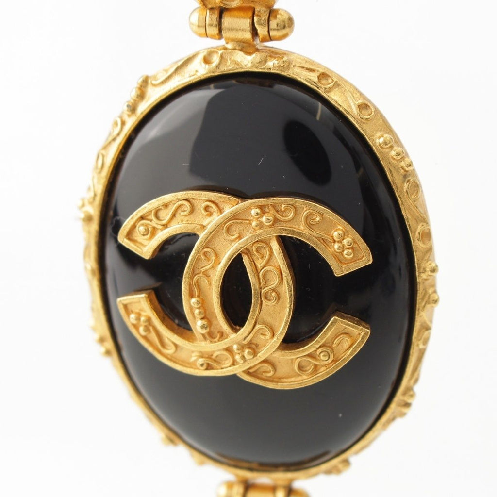 Chanel Black Stone CC Logo Necklace Gold — view 7