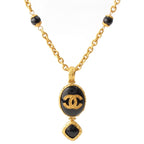 Chanel Black Stone CC Logo Necklace Gold
