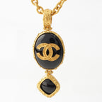 Chanel Black Stone CC Logo Necklace Gold — view 4