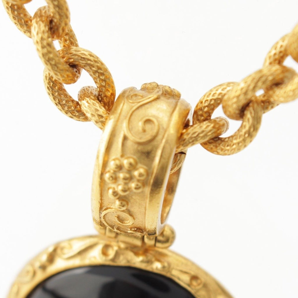 Chanel Black Stone CC Logo Necklace Gold — view 6