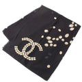 Chanel Cotton Pearl CC Logo Scarf Large Shawl Black