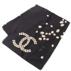 Chanel Cotton Pearl CC Logo Scarf Large Shawl Black