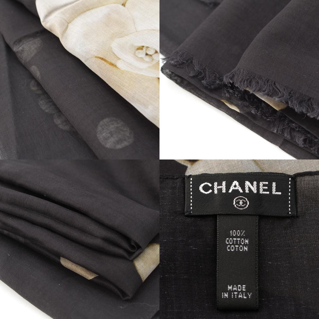 Chanel Cotton Pearl CC Logo Scarf Large Shawl Black — view 9