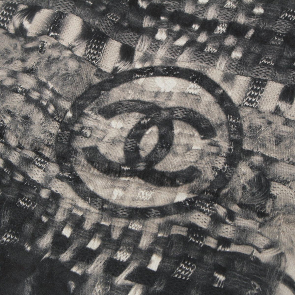 Chanel Silk CC Logo Shawl Gray Scarf — view 3