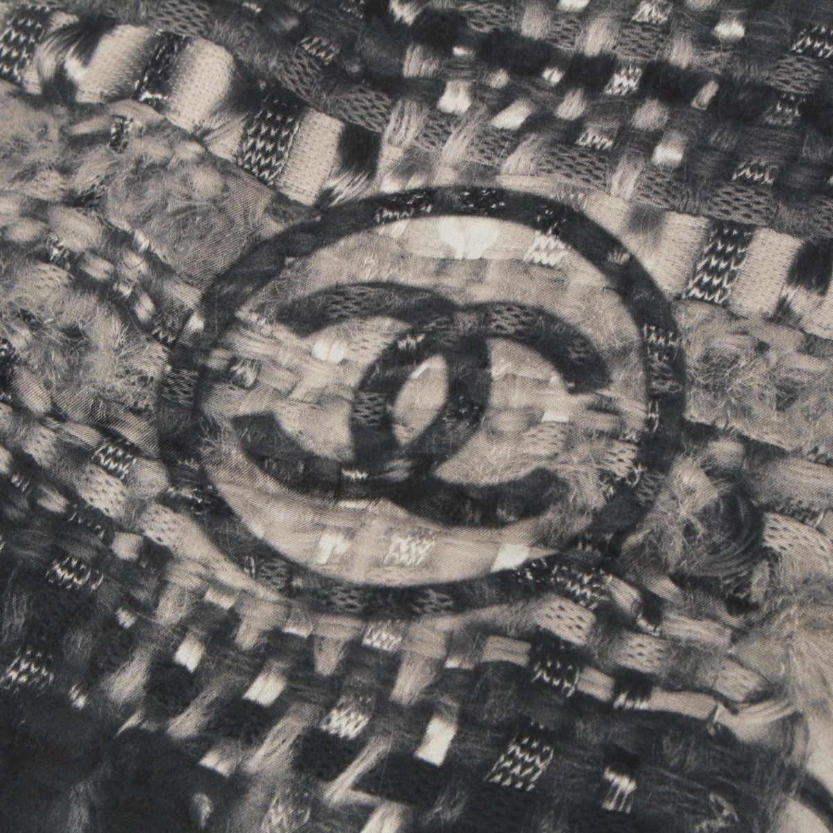 Chanel Silk CC Logo Shawl Gray Scarf — view 3
