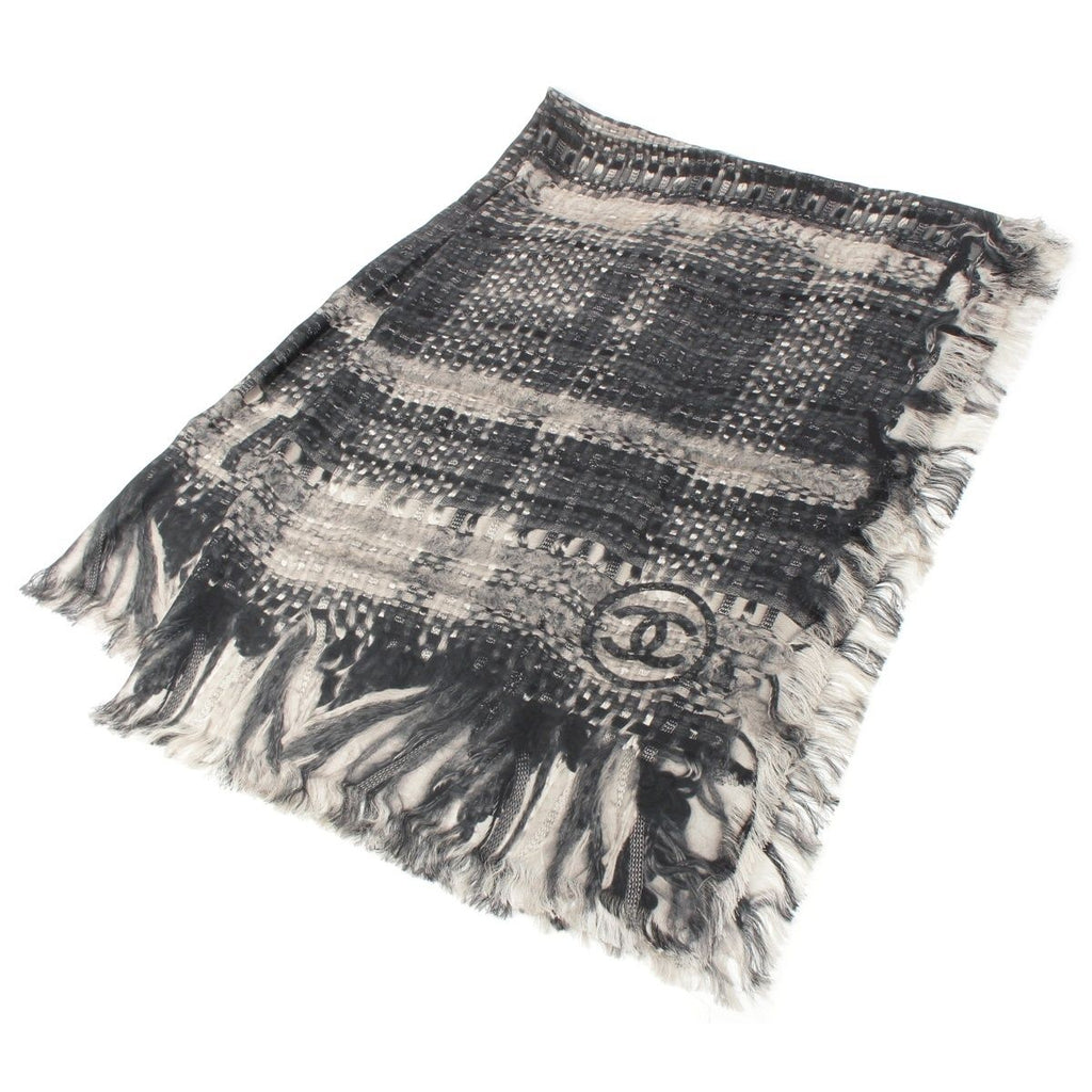 Chanel Silk CC Logo Shawl Gray Scarf