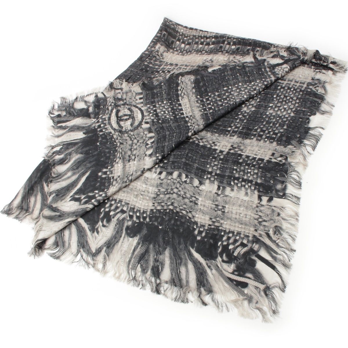 Chanel Silk CC Logo Shawl Gray Scarf — view 2