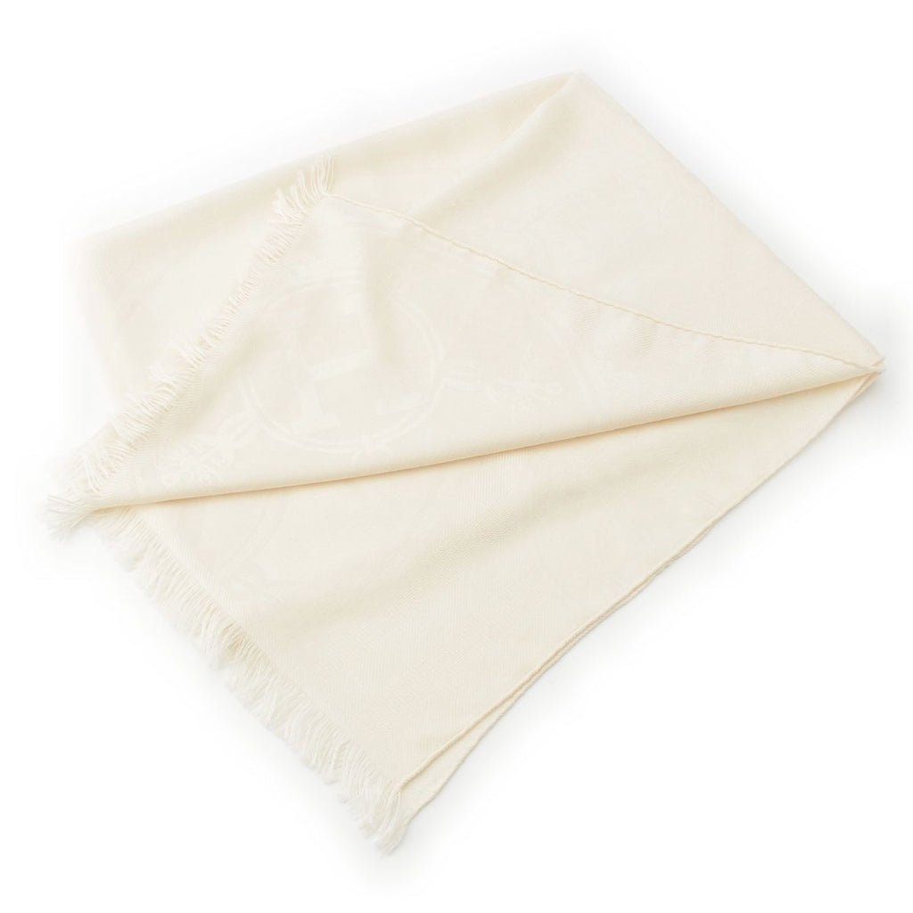 Hermes New Libris Cashmere Silk Shawl Ivory Scarf — view 2
