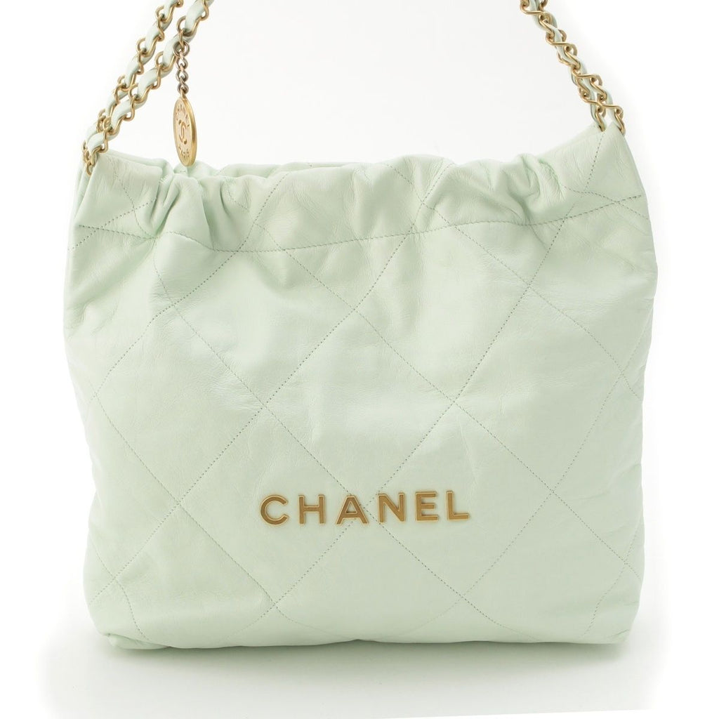 Chanel 22 Quilted Logo Chain Shoulder Bag Peppermint Green Small — view 2