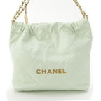 Chanel 22 Quilted Logo Chain Shoulder Bag Peppermint Green Small — view 2