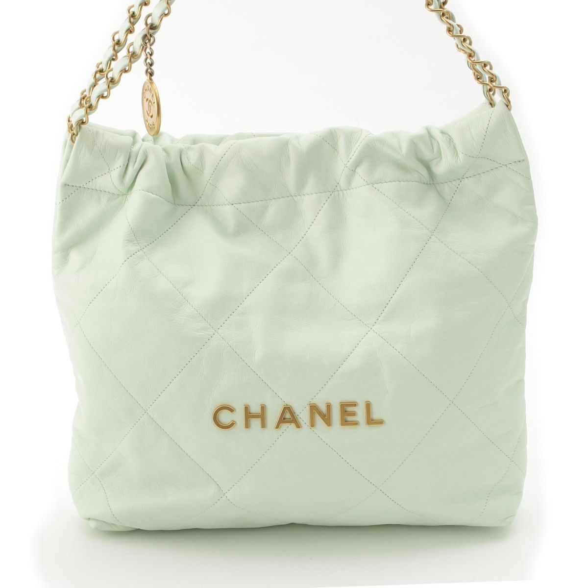 Chanel 22 Quilted Logo Chain Shoulder Bag Peppermint Green Small — view 2