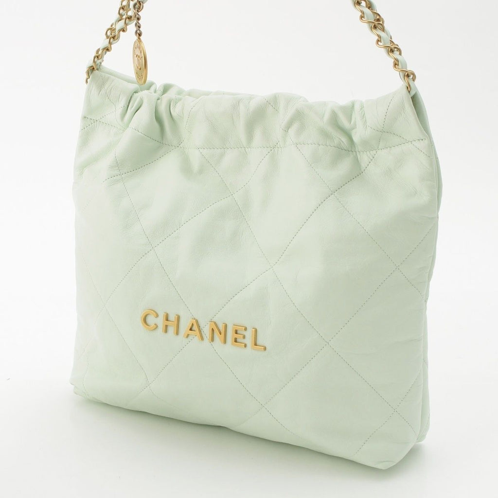 Chanel 22 Quilted Logo Chain Shoulder Bag Peppermint Green Small — view 3