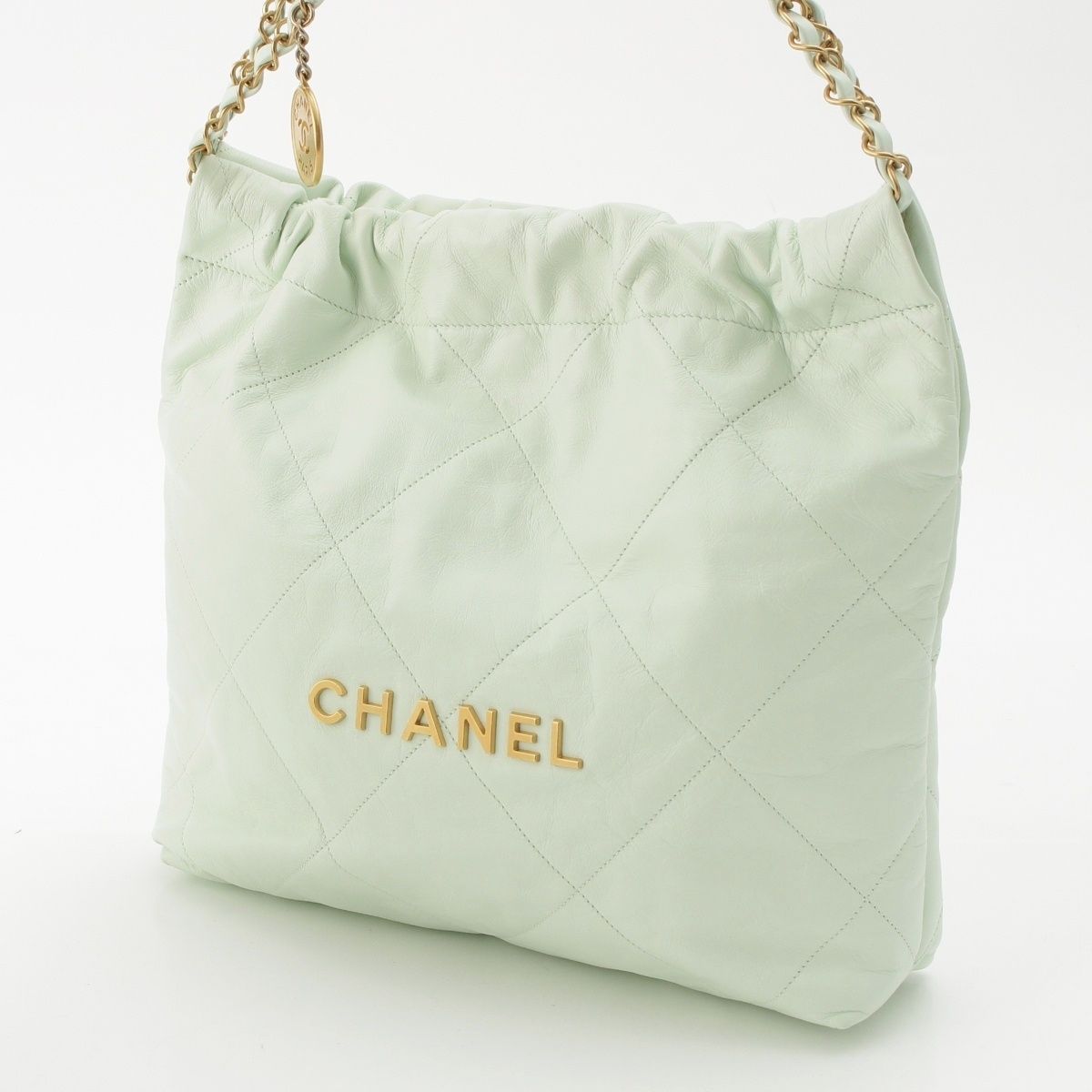 Chanel 22 Quilted Logo Chain Shoulder Bag Peppermint Green Small — view 3