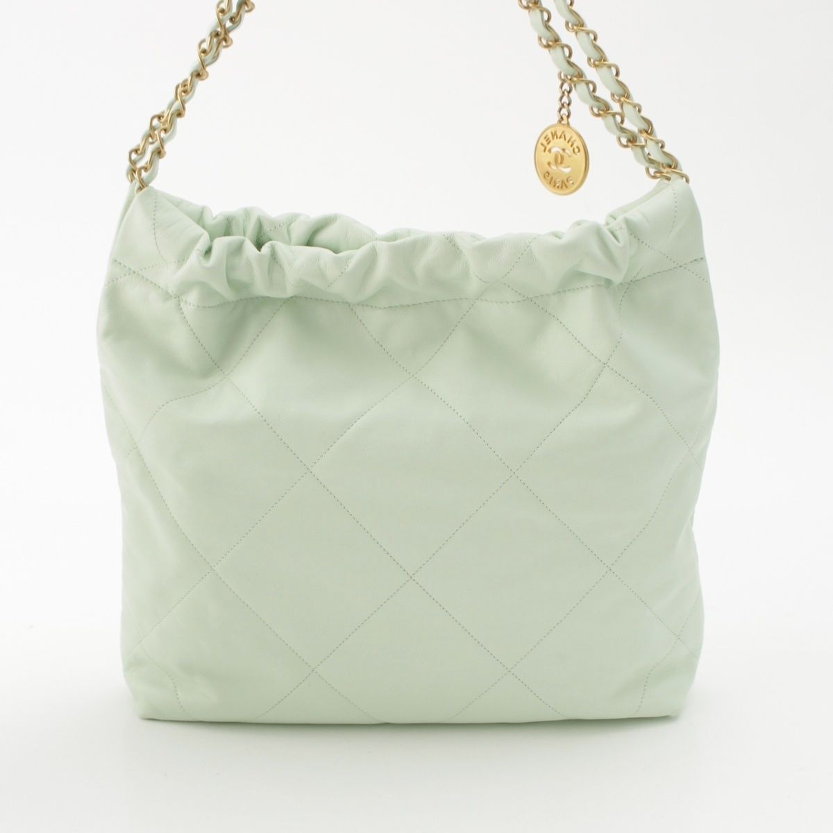 Chanel 22 Quilted Logo Chain Shoulder Bag Peppermint Green Small — view 5
