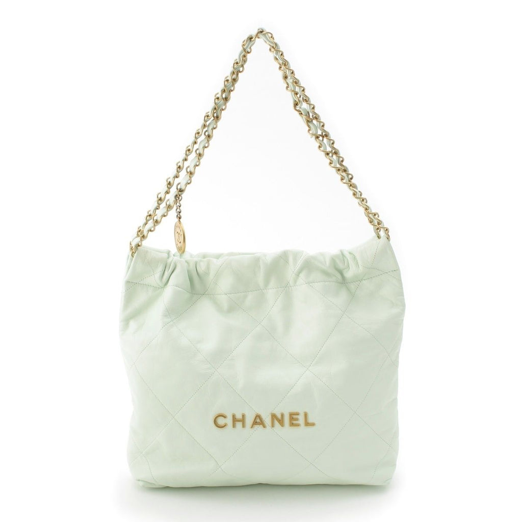 Chanel 22 Quilted Logo Chain Shoulder Bag Peppermint Green Small