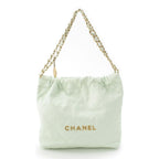 Chanel 22 Quilted Logo Chain Shoulder Bag Peppermint Green Small