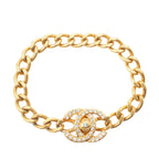 Chanel Rhinestone Vintage CC Logo Bracelet Gold