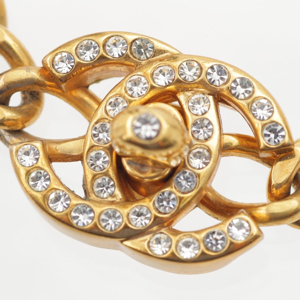 Chanel Rhinestone Vintage CC Logo Bracelet Gold — view 3