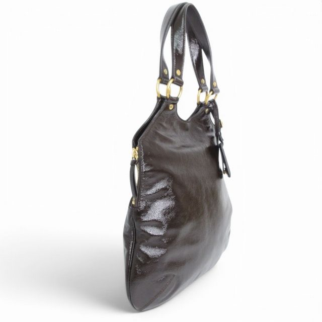 Saint Laurent Rive Gauche Metropolis Tote Patent Leather Brown — view 3