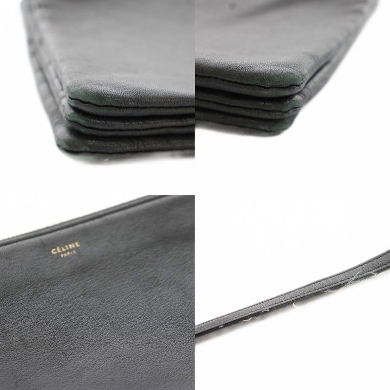 Celine Trio Shoulder Bag Leather Logo Foiing Black YT — view 8