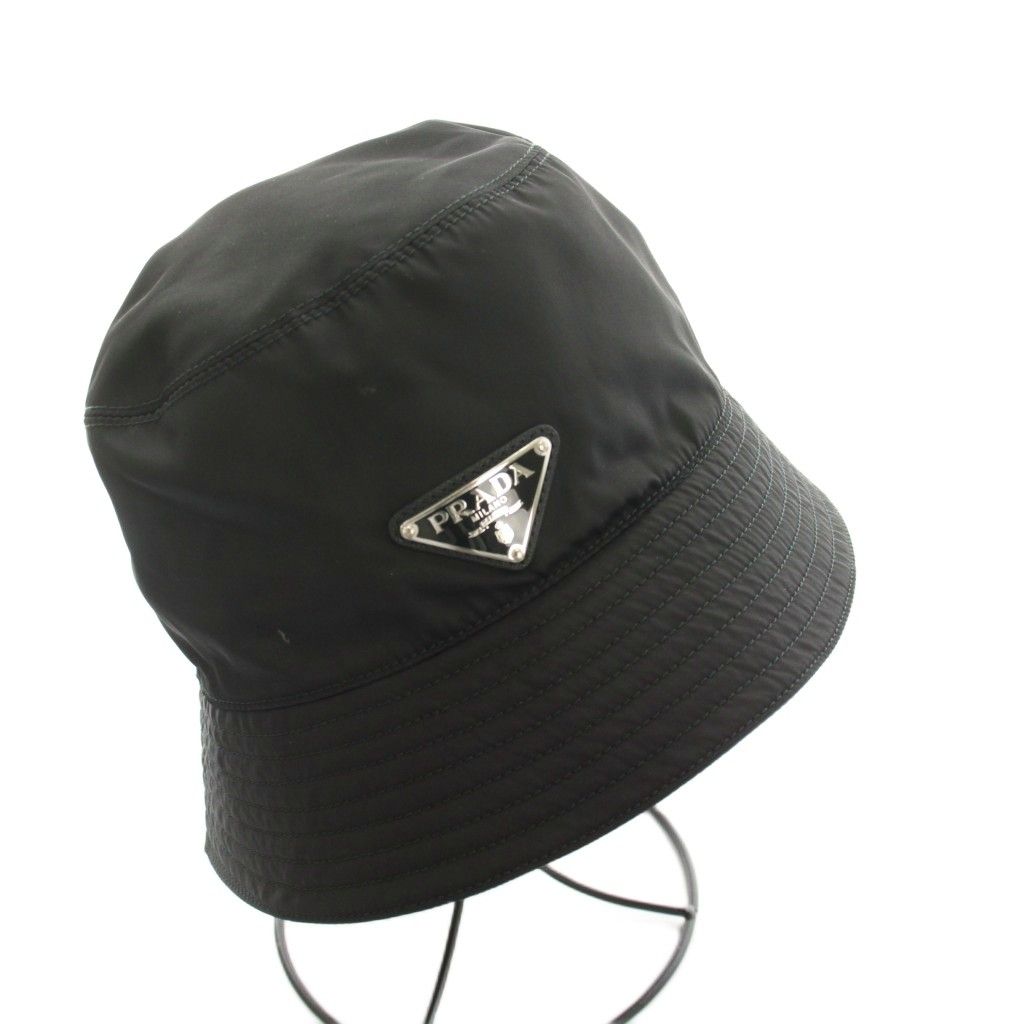 Prada Bucket Hat Wide Brim M Black Triangle Plate YM — view 3
