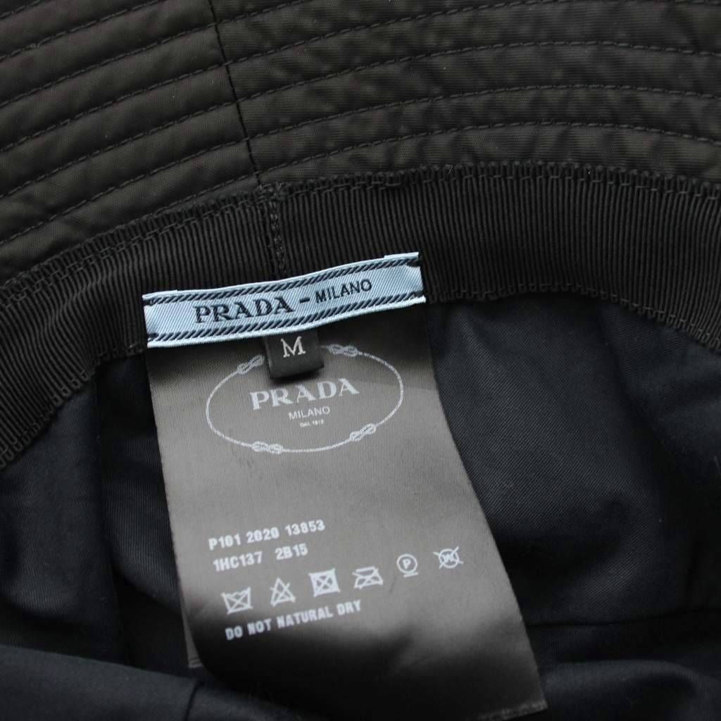 Prada Bucket Hat Wide Brim M Black Triangle Plate YM — view 7