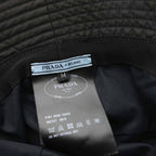 Prada Bucket Hat Wide Brim M Black Triangle Plate YM — view 7