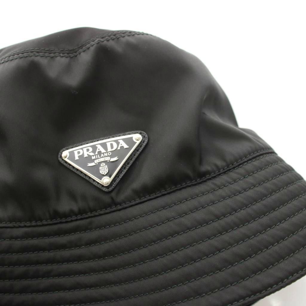 Prada Bucket Hat Wide Brim M Black Triangle Plate YM — view 6
