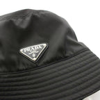 Prada Bucket Hat Wide Brim M Black Triangle Plate YM — view 6