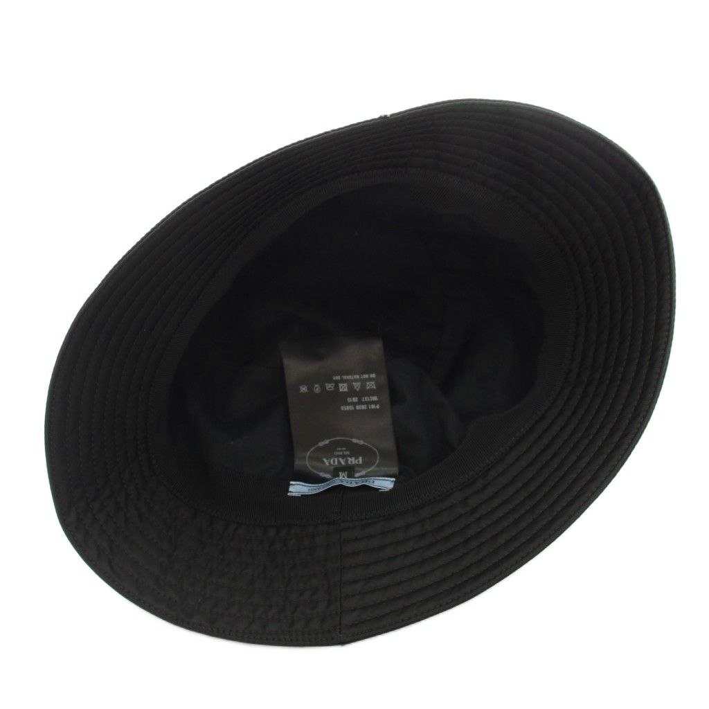 Prada Bucket Hat Wide Brim M Black Triangle Plate YM — view 5