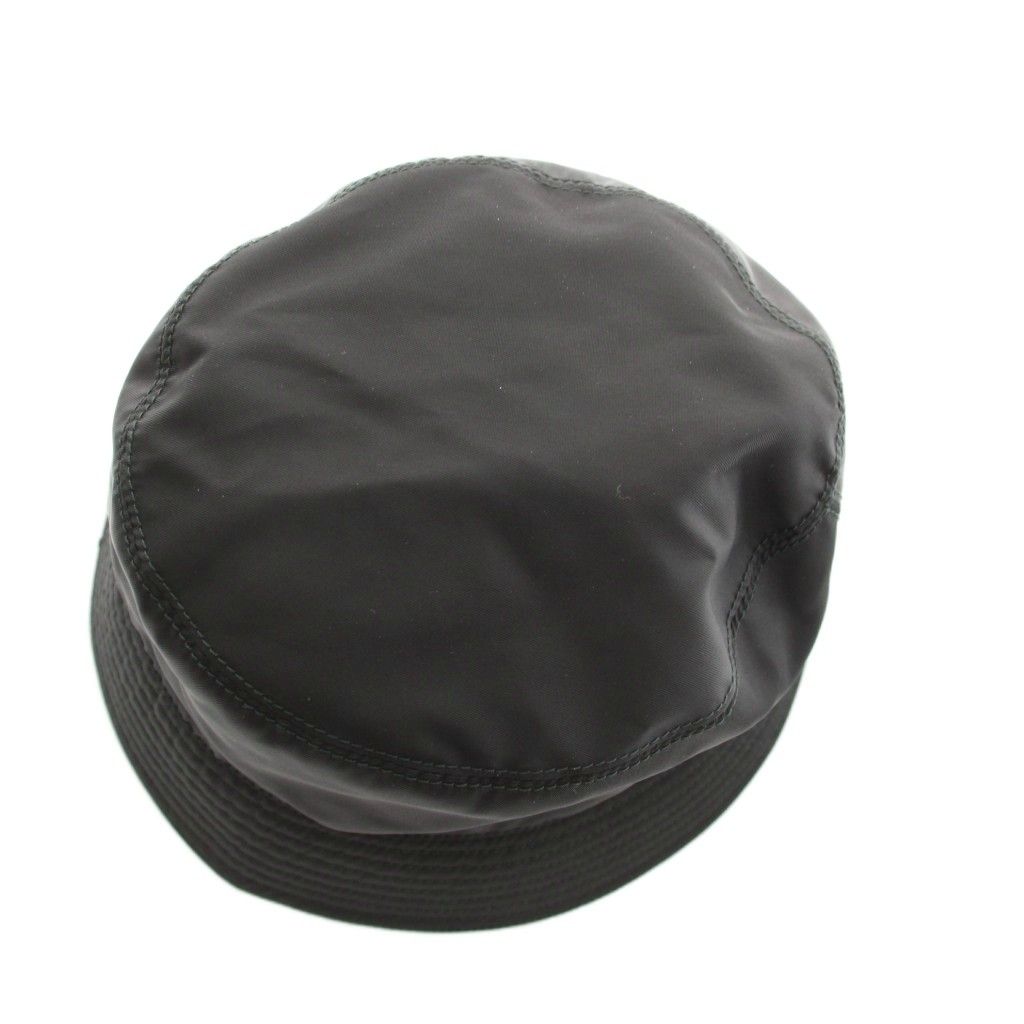 Prada Bucket Hat Wide Brim M Black Triangle Plate YM — view 4