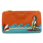 Prada Saffiano Beach Flat Pouch Tropical Multicolor Orange Light Blue SS