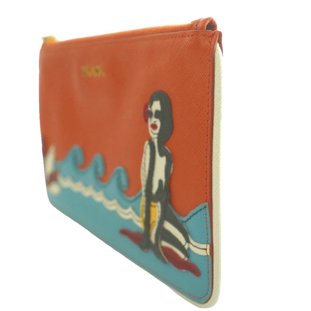 Prada Saffiano Beach Flat Pouch Tropical Multicolor Orange Light Blue SS — view 3