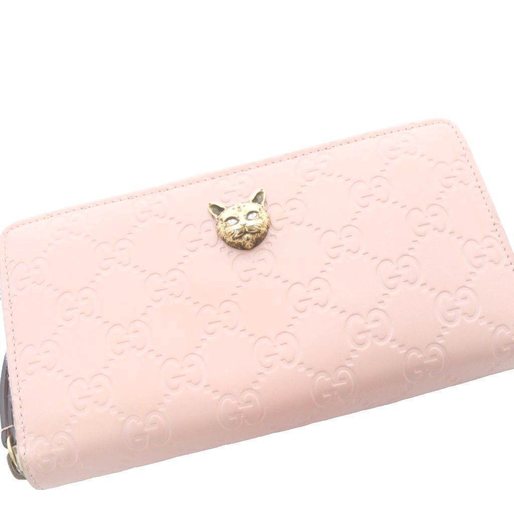 Gucci Guccissima Linea Cat Zip Around Wallet Leather Pink — view 4
