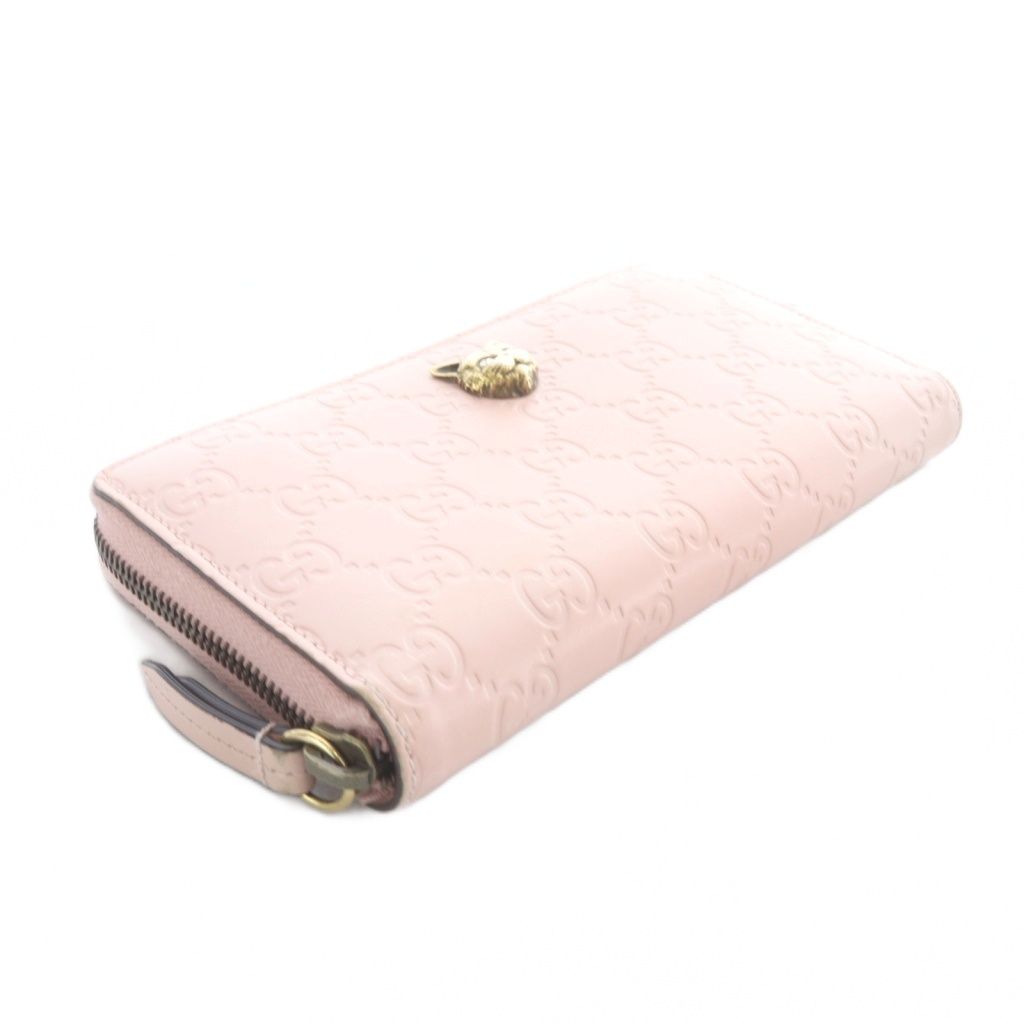 Gucci Guccissima Linea Cat Zip Around Wallet Leather Pink — view 3