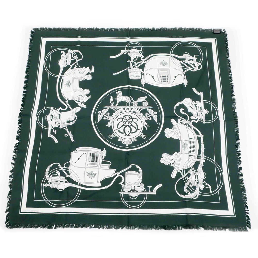 Hermes Heaven Carre 80 Exlibris with Fringe Scarf Deep Green Bicolor — view 2