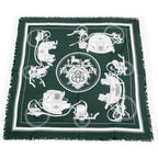 Hermes Heaven Carre 80 Exlibris with Fringe Scarf Deep Green Bicolor — view 2