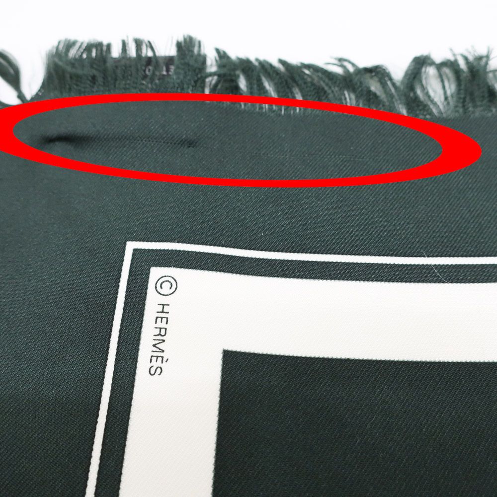 Hermes Heaven Carre 80 Exlibris with Fringe Scarf Deep Green Bicolor — view 5