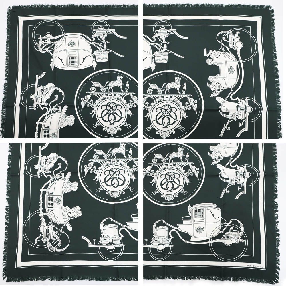 Hermes Heaven Carre 80 Exlibris with Fringe Scarf Deep Green Bicolor — view 3