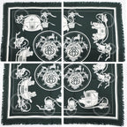 Hermes Heaven Carre 80 Exlibris with Fringe Scarf Deep Green Bicolor — view 3