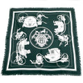 Hermes Heaven Carre 80 Exlibris with Fringe Scarf Deep Green Bicolor