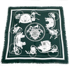 Hermes Heaven Carre 80 Exlibris with Fringe Scarf Deep Green Bicolor