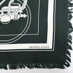 Hermes Heaven Carre 80 Exlibris with Fringe Scarf Deep Green Bicolor — view 8