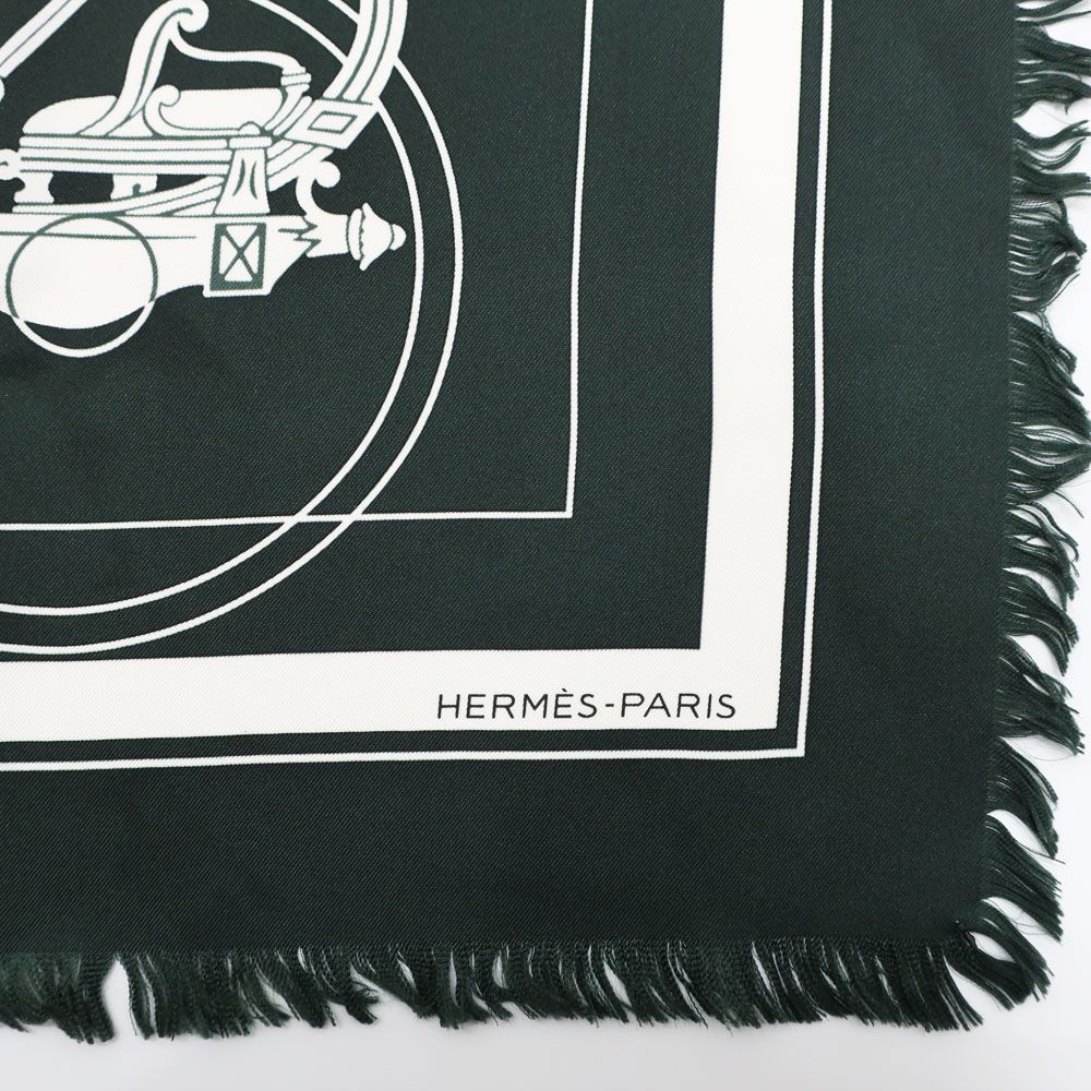 Hermes Heaven Carre 80 Exlibris with Fringe Scarf Deep Green Bicolor — view 8
