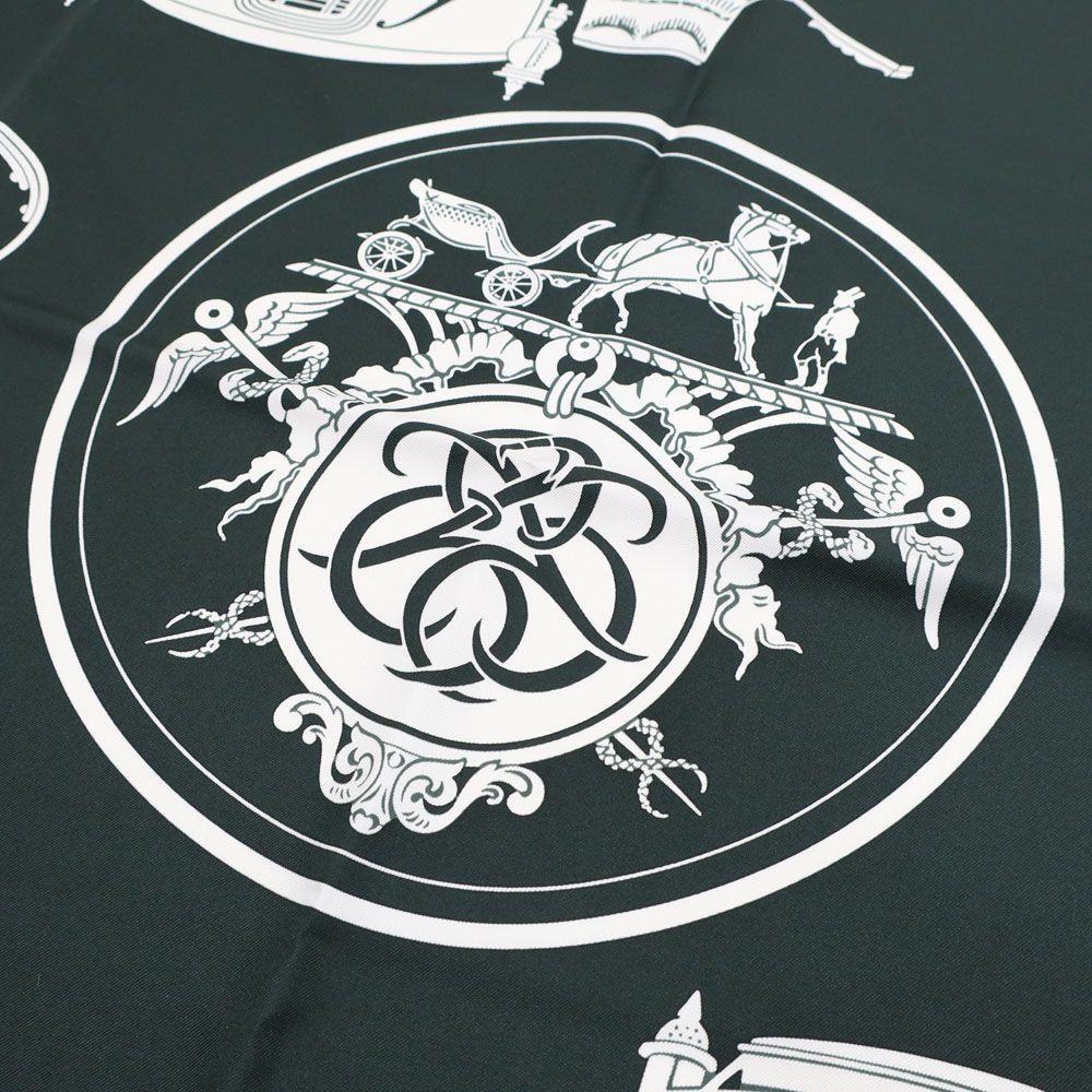 Hermes Heaven Carre 80 Exlibris with Fringe Scarf Deep Green Bicolor — view 9