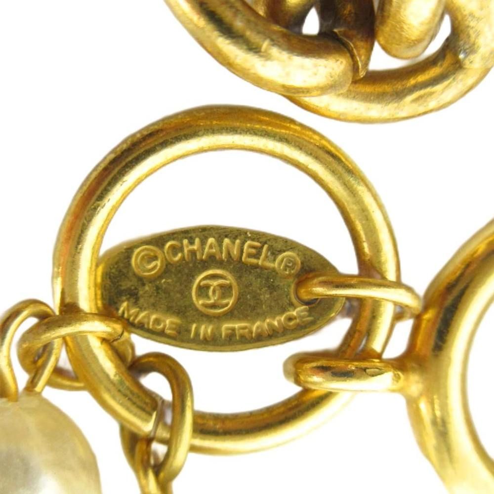 Chanel Necklace Logo Chain Faux Pearl Double Strand Gold — view 6